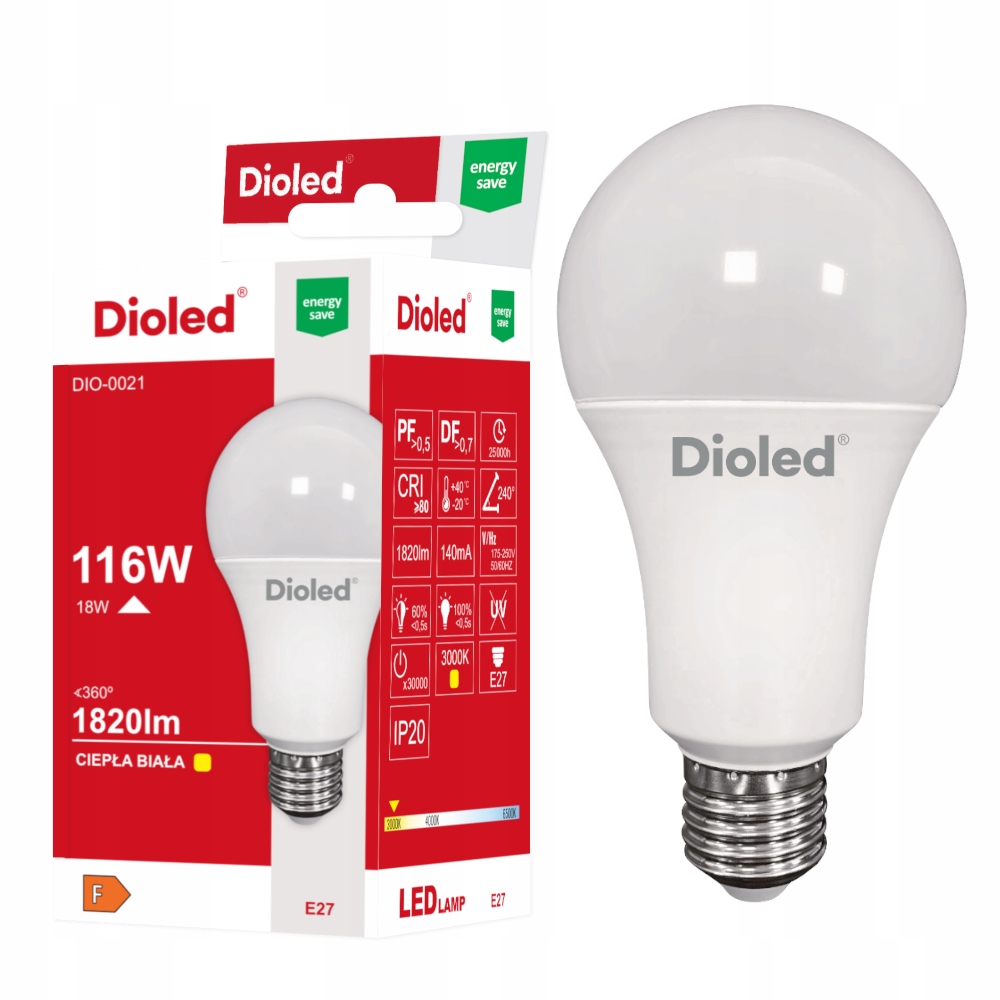 

Żarówka Led 18W E27 ciepła 1820lm 116W