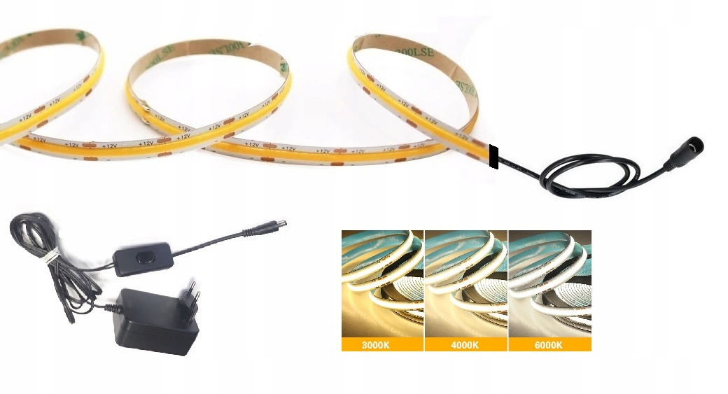 

taśma cob led zestaw 100 cm 480 czip zasilacz 12V