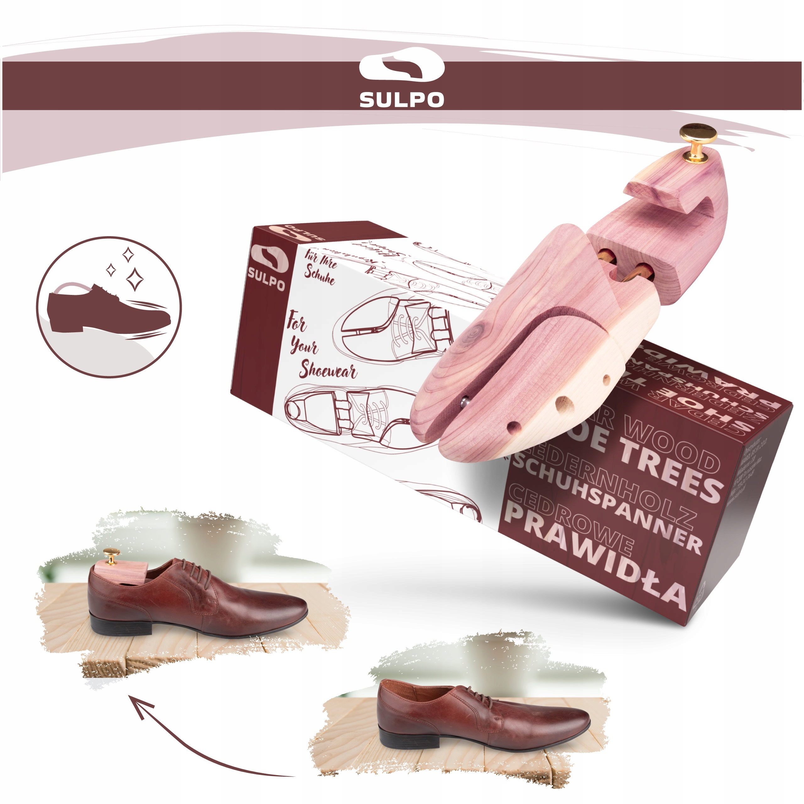 Eleganckie prawidła cedrowe do butów z łyżką do butów rozm. 43-44 Stan opakowania oryginalne