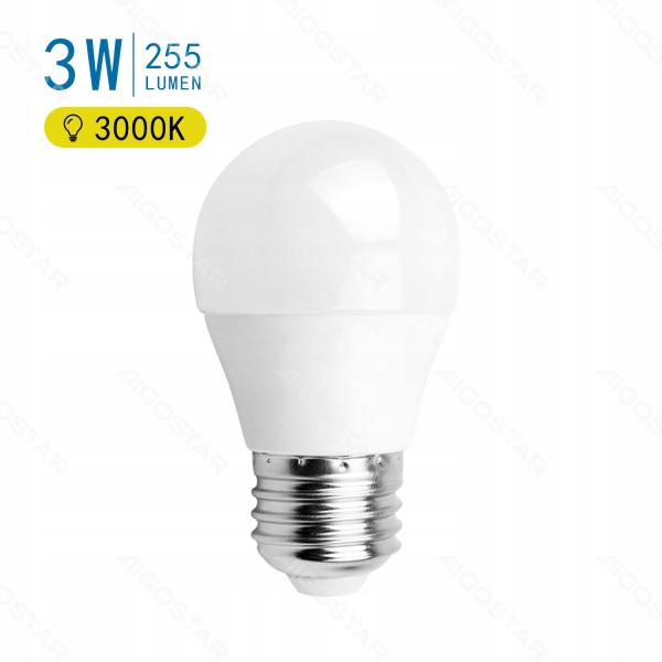 

Żarówka Led E27 3W 255LM G45 kulka 3000K Ciepła