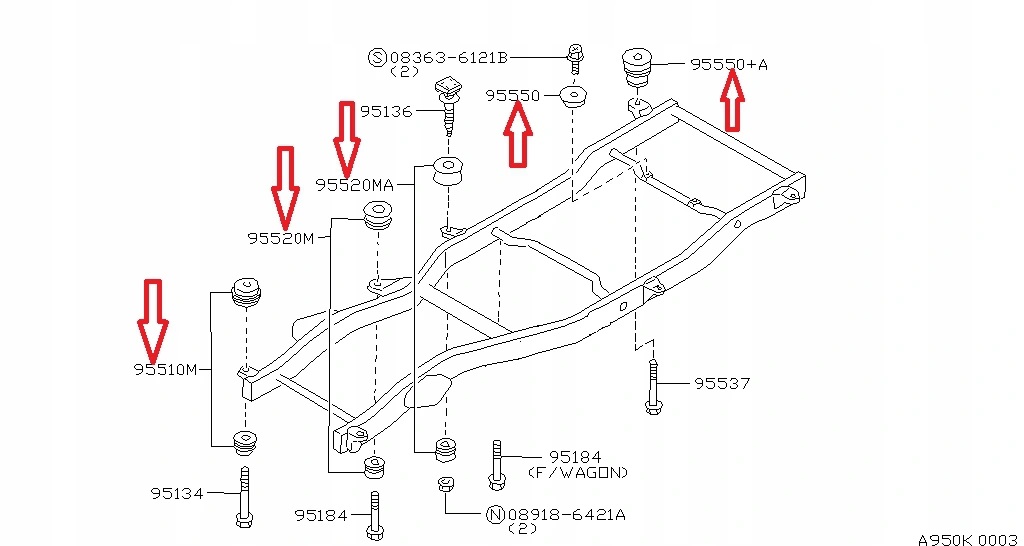 Q005-2268 - Подушка резиновая втулка рамы для NISSAN PATROL Y61 короткая