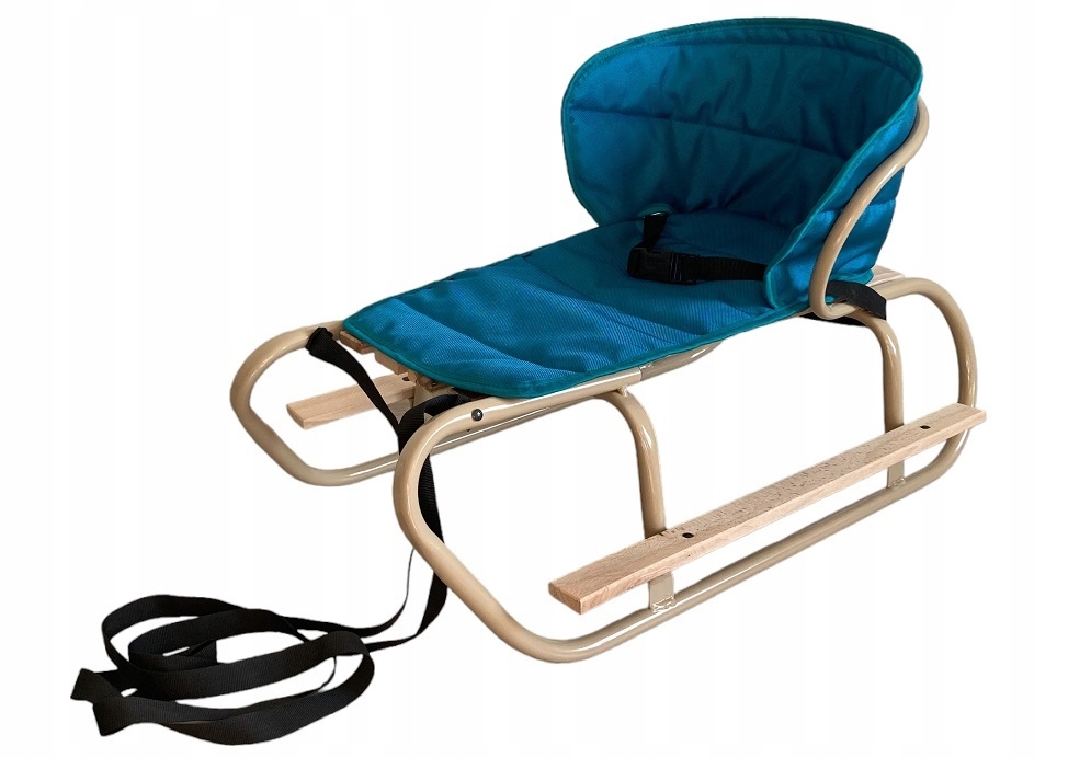 Metalowe sanki tradycyjne Mikrus materac turkusowy