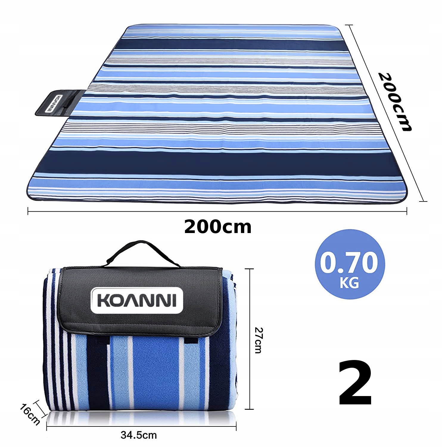 KOC PIKNIKOWY PLAŻOWY MATA Z IZOLACJĄ 200x200 Wzór krata