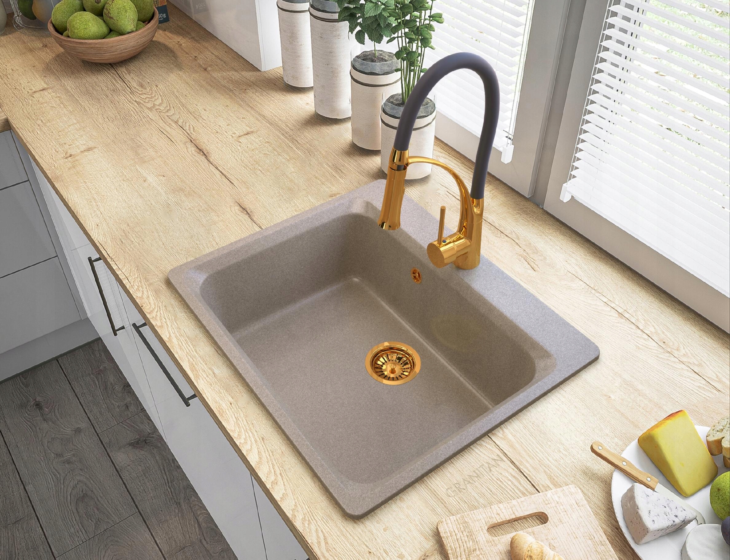 Zlewozmywak czarny granitowy JEDNOKOMOROWY zlew do kuchni głęboki ZANTE Kształt kwadratowy