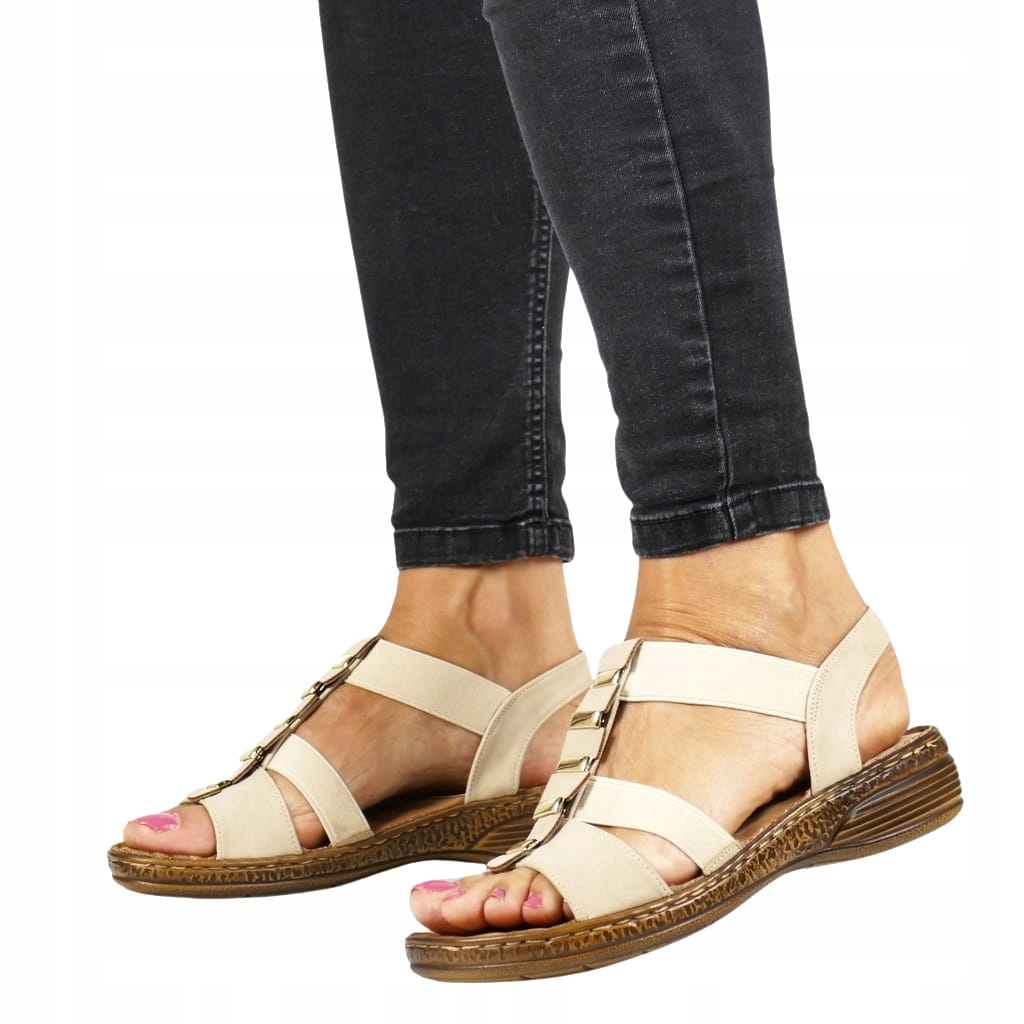 Béžové Dámské Sandály Na Podpatku S Gumičkami, Přiléhavé, Elastické, Pohodlné