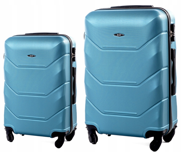 Zestaw Komplet Średnia Mała Walizka Twadra Bagaż Abs Niebieski Metaliczny