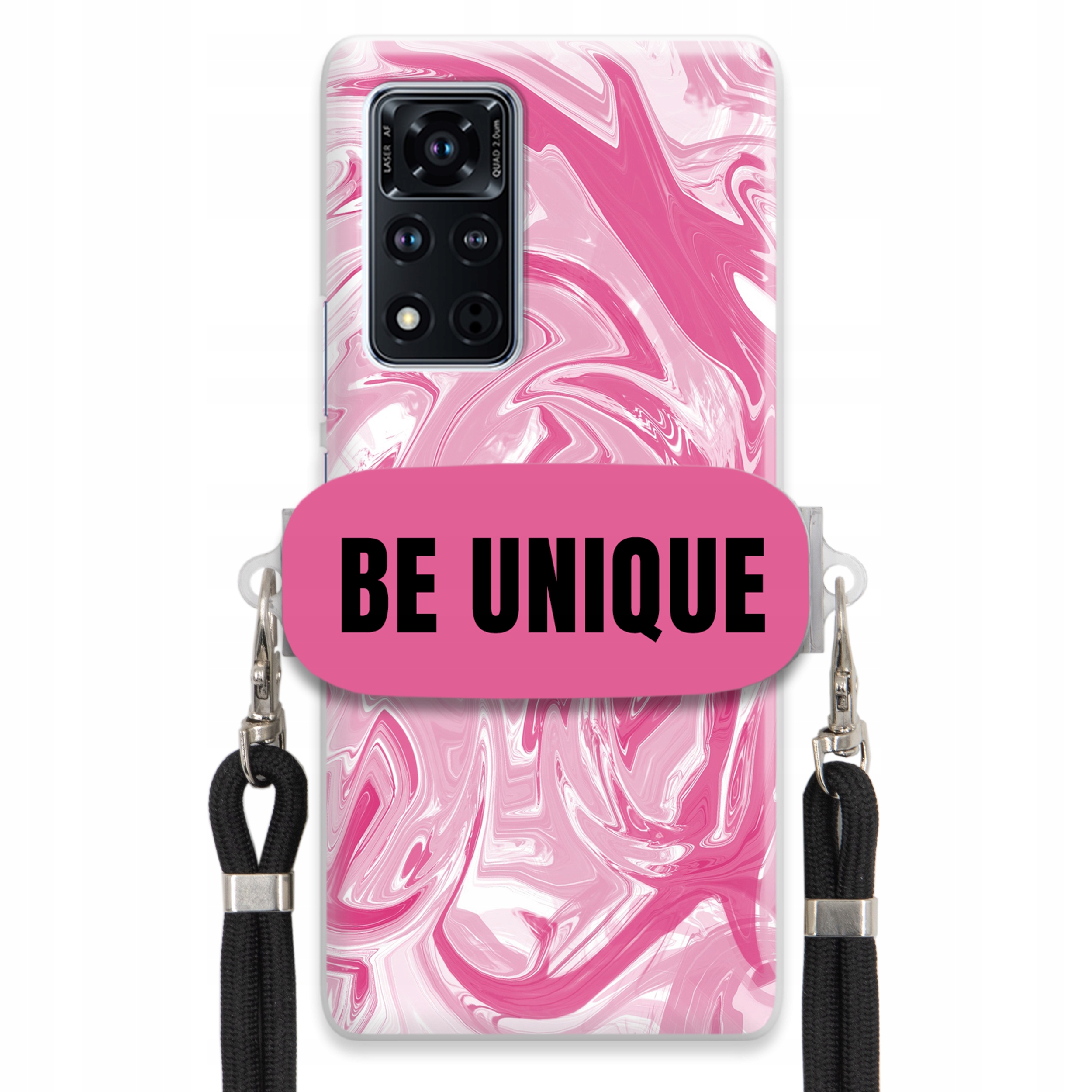 Puzdro pre Huawei Honor View V40 5G držiak na šnúrku Čierna Ružová Mramor