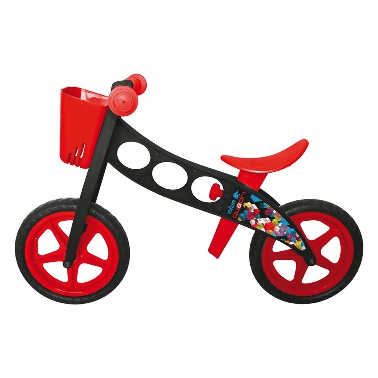 Rowerek biegowy Nride Quadri 12 cali czarno-czerwony dla dzieci 2-5lat Nfun