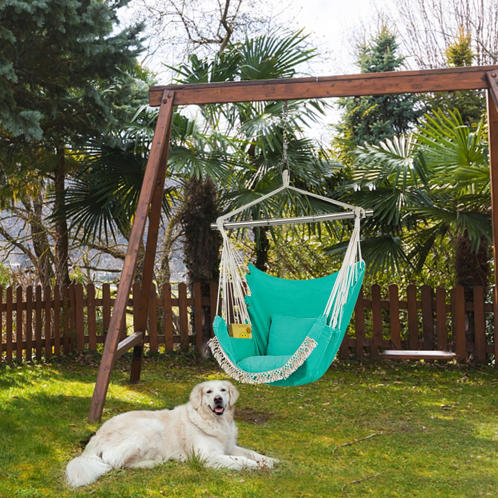 HAMMOCK Hängesessel Zielony Bawełna 227kg Z Kieszenią I Poduszkami — miniatura 2