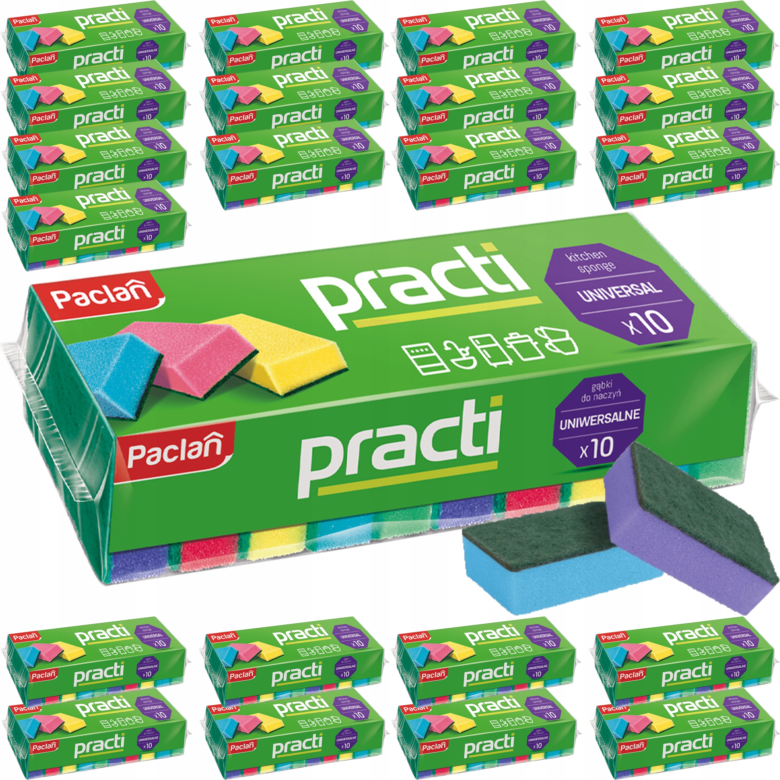 Levně Houbičky Na Mytí Nádobí Paclan Kuchyňské Myčky MIX Barev 220 Ks