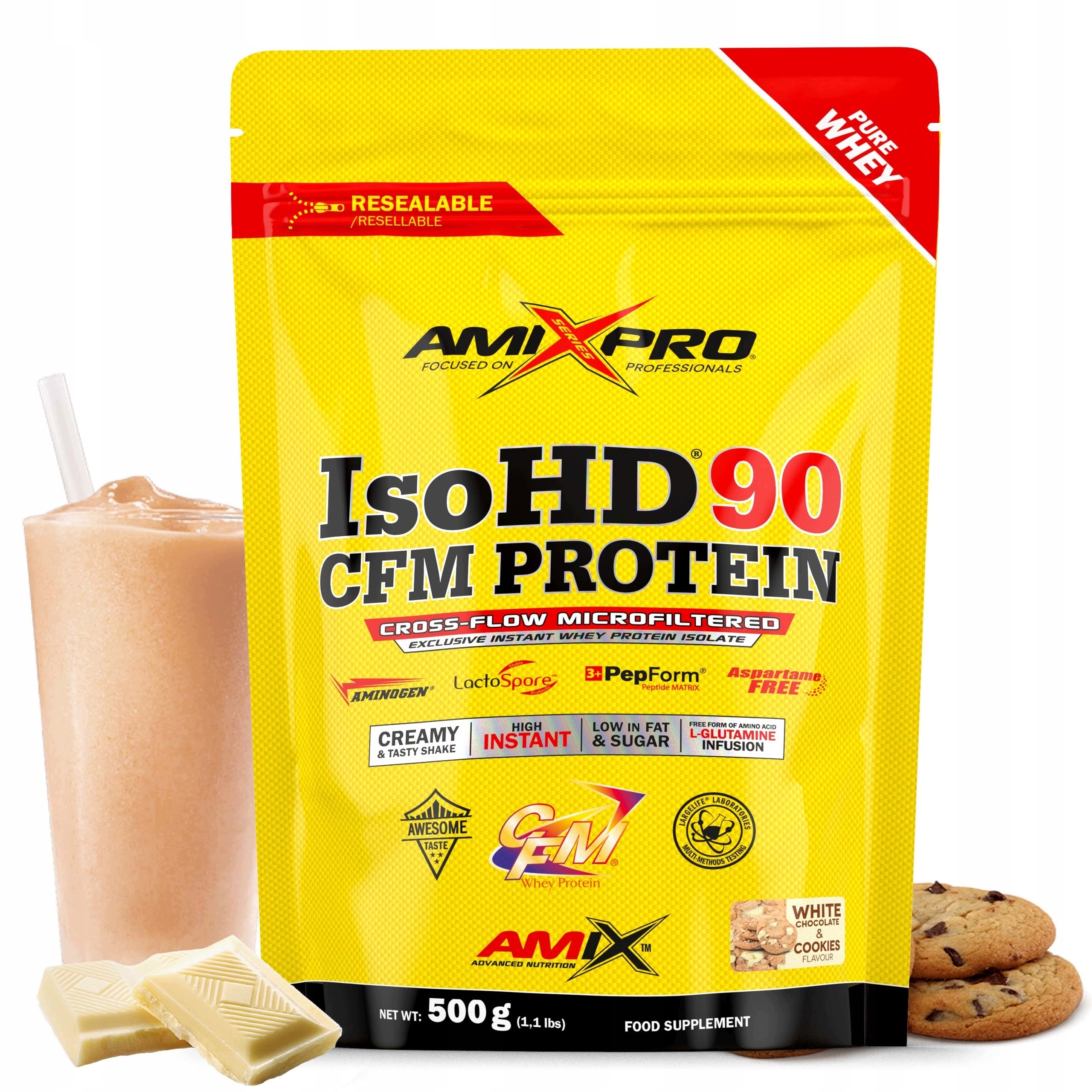 Proteinový izolát proteinu Cfm 500 g, sušenka bez cukru, bílá čokoláda