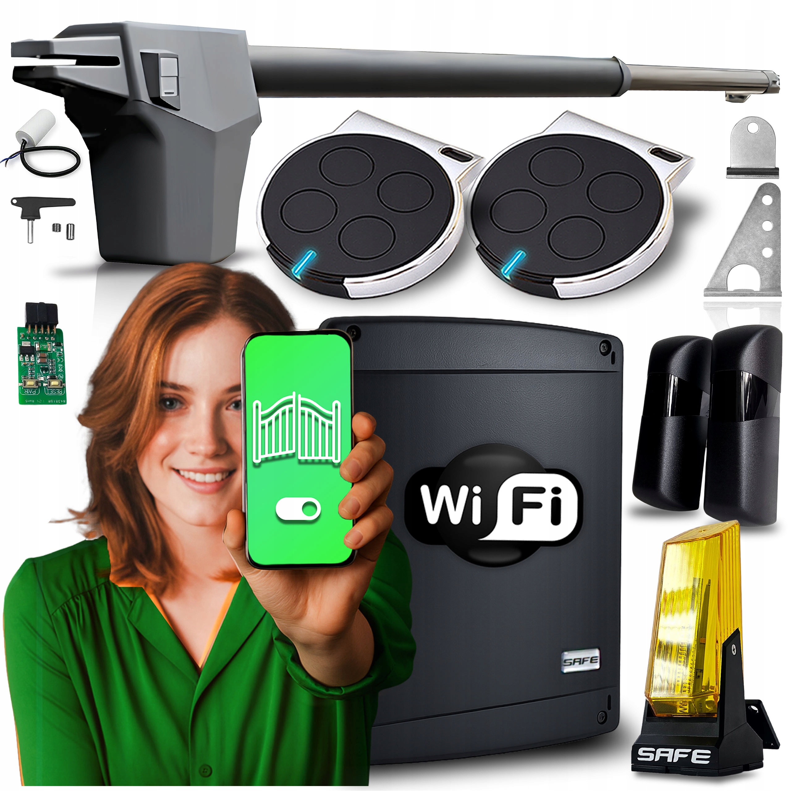 Pohon Pro Jednokřídlovou bránu Set 4,3 m 2x Pilot Lampa Automatizace Wifi