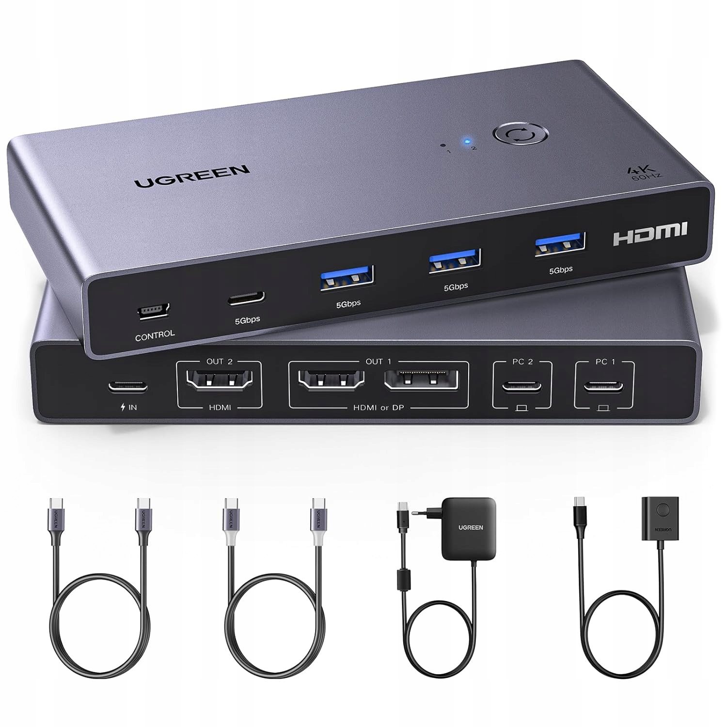 Ugreen Switch CM732 Kvm Usbc 2x2 4K@60Hz 4xUSB 3.0 Pd 100W pre 2 počítače