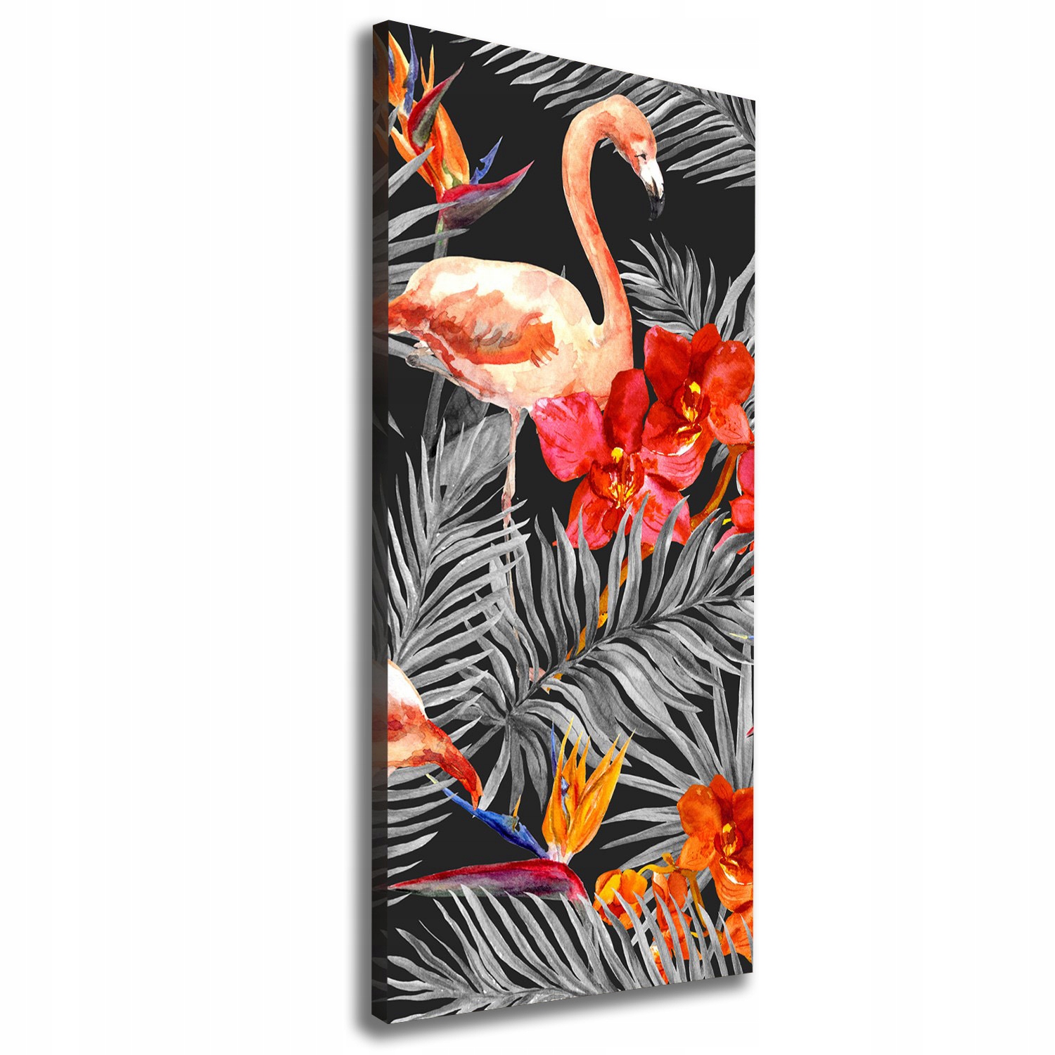

Foto obraz na płótnie Flamingi i kwiaty 50x125 cm