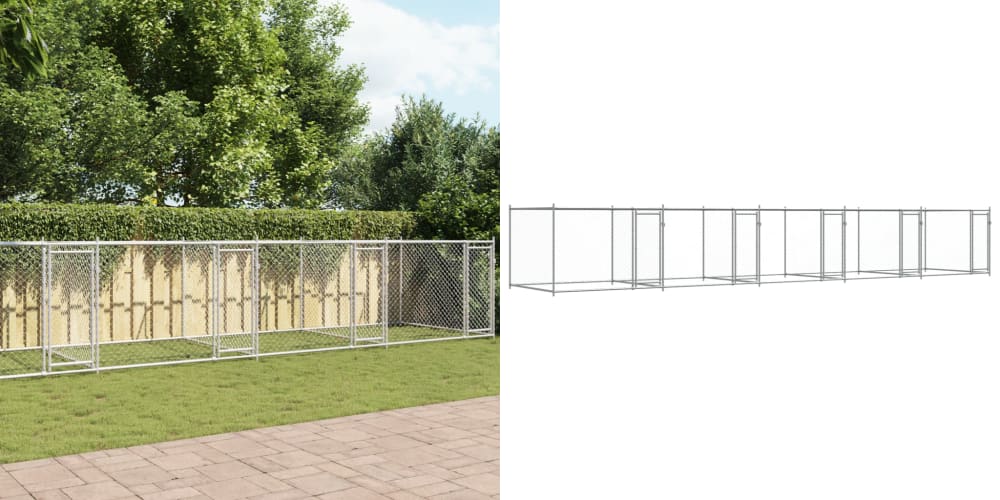 Šedá, Klec pro psa, ocel, s dveřmi, 10x2x1, 5 m