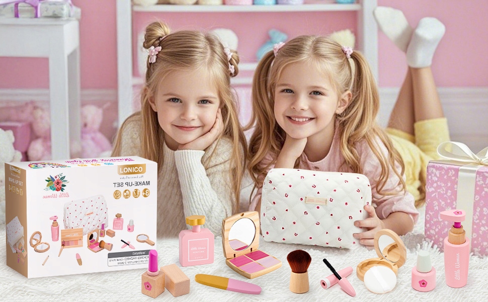 DREWNIANY KUFEREK ZESTAW KOSMETYKÓW 6 7 8 9 10 LATKI MAKIJAŻ