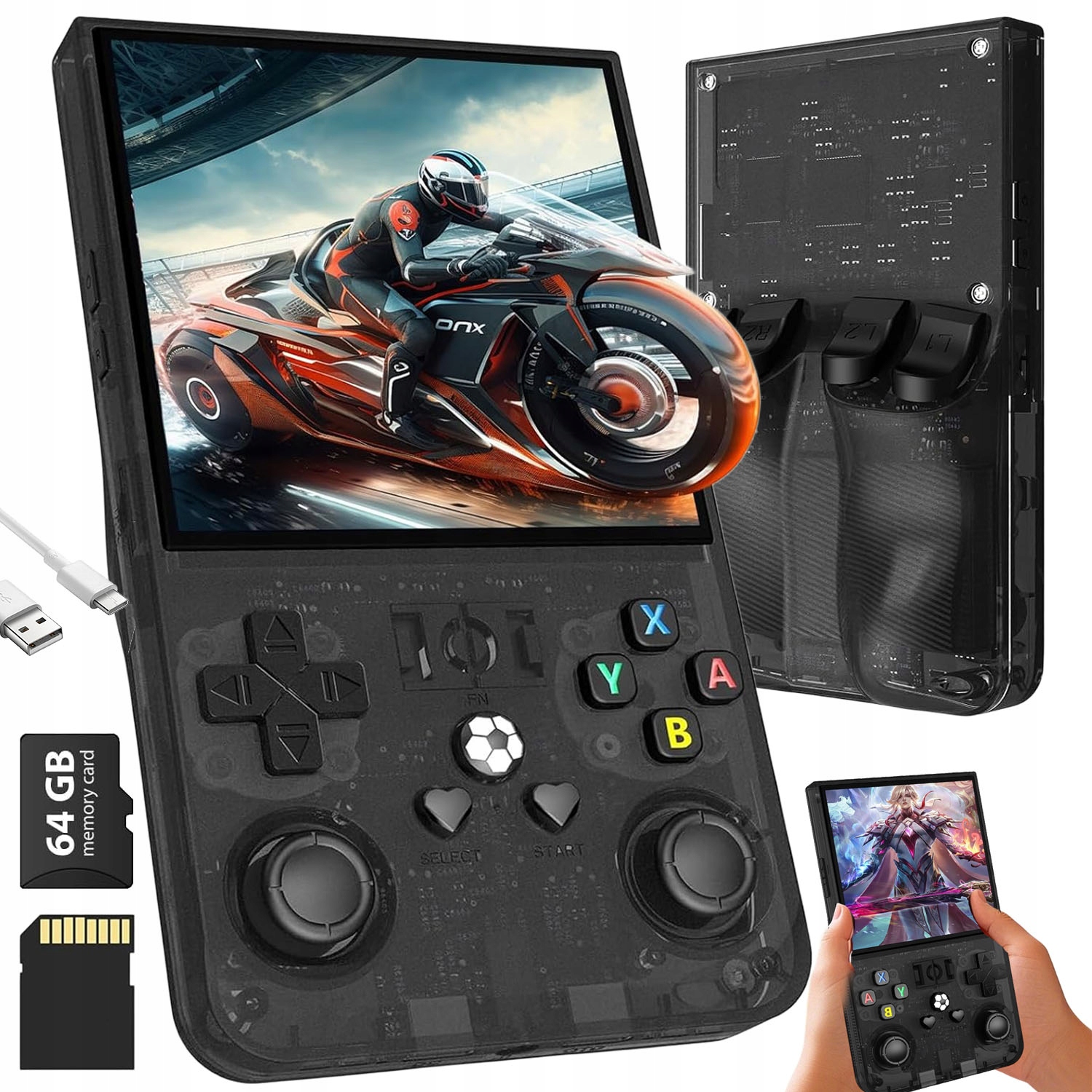 R36MAX konsola retro 18000 gier mini przenośna konsola do gier 64gb czarny