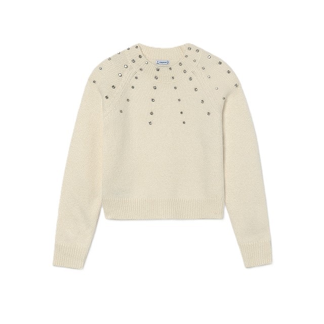 Sweter Mayoral 7343.23 ciepły z cyrkoniami kremowy r.140