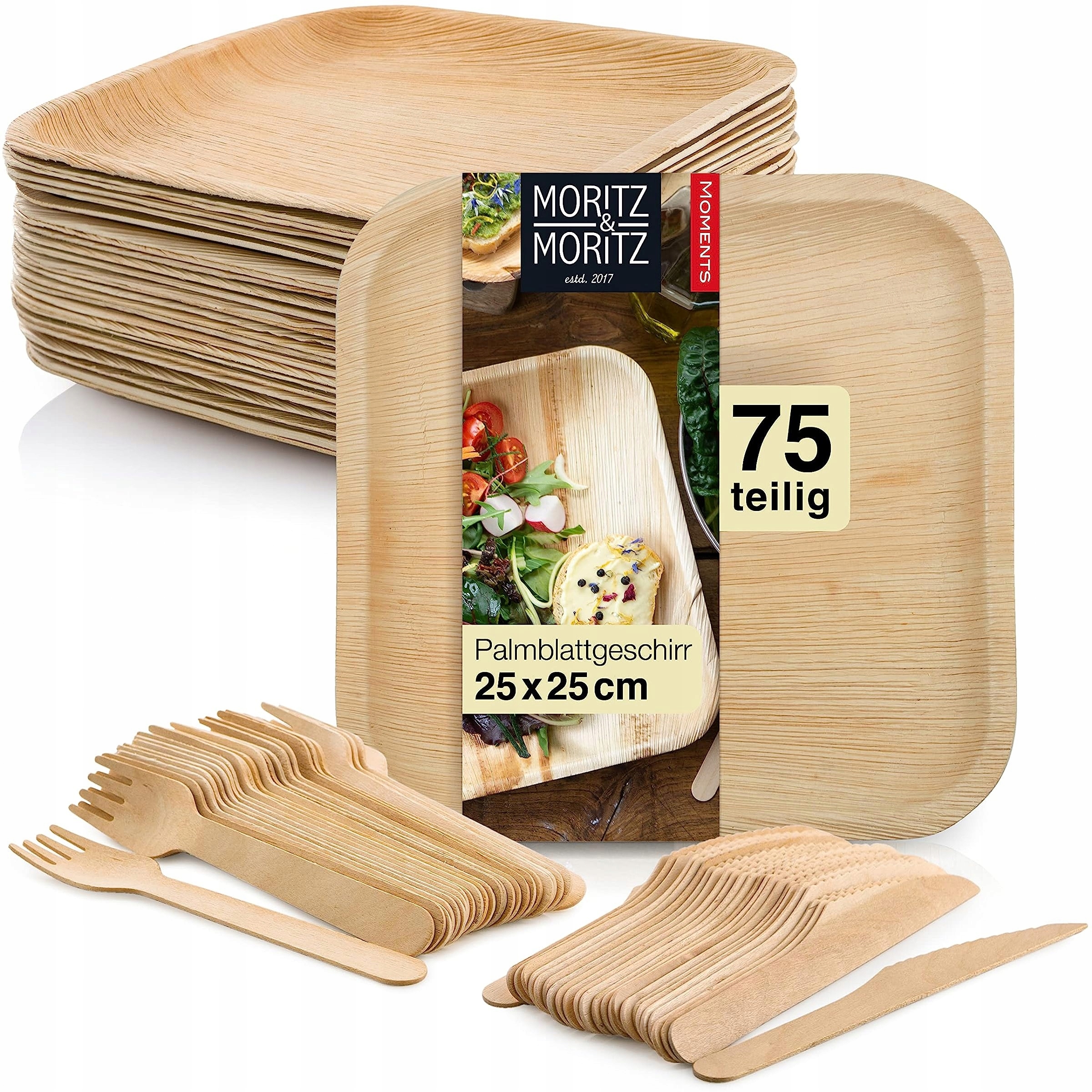 Sada 25 talířů a příborů z palmových listů Moritz pro 25 osob