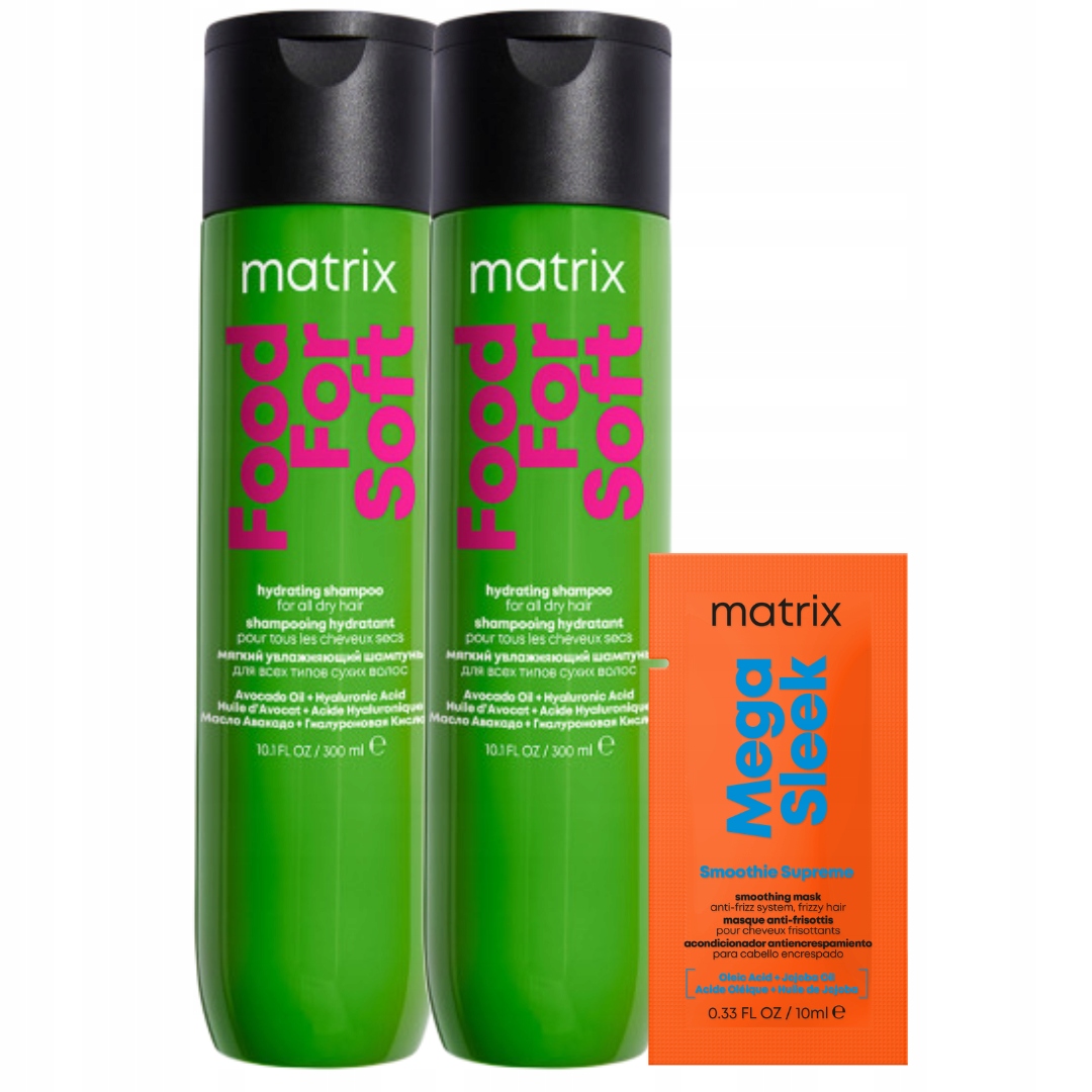 Food For Soft + Mega Sleek zestaw: szampon 300 ml + maska 10 ml