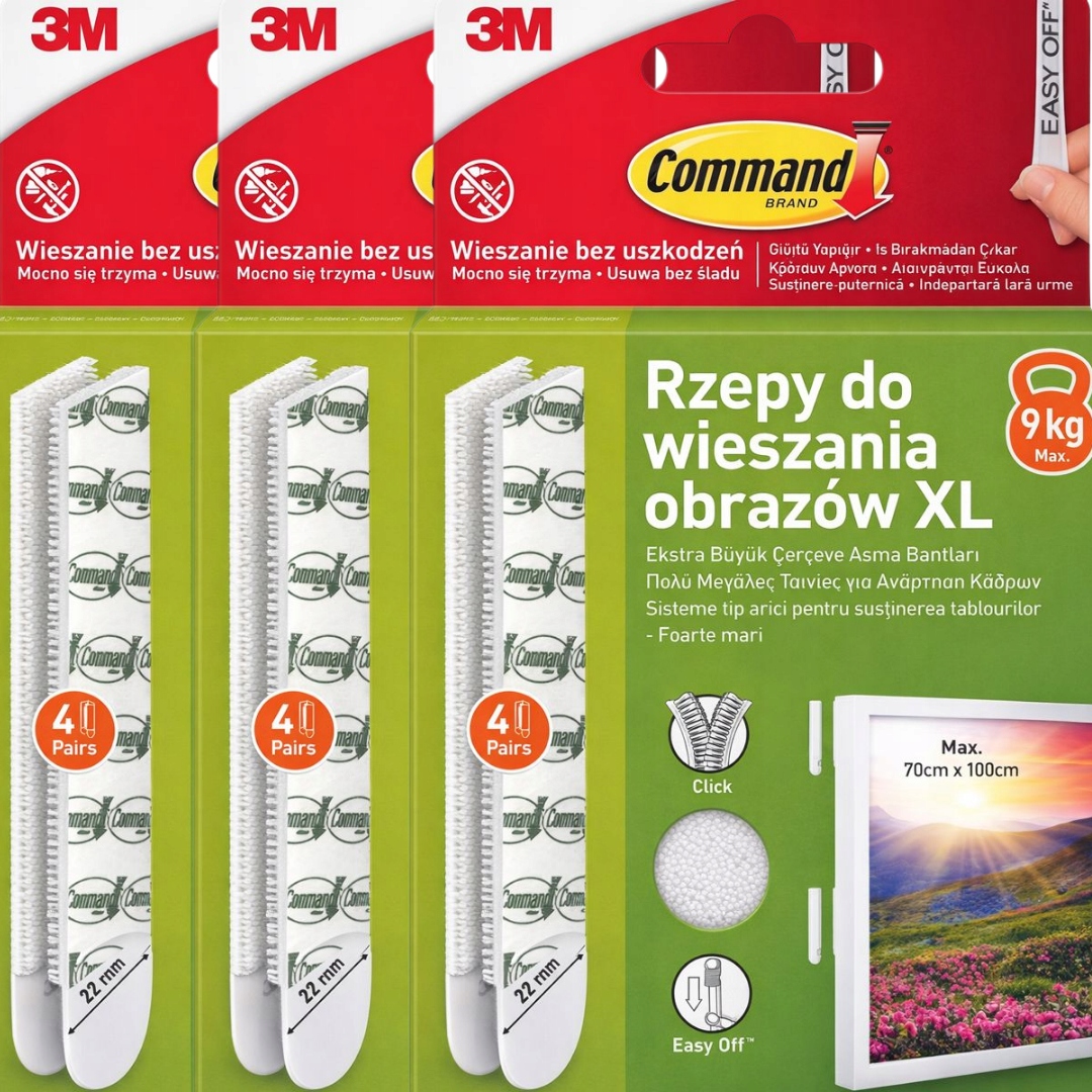 Command 3 x Řemínky na zavěšení obrazů bílé XL 4 páry (8 suchých zipů) 9 kg