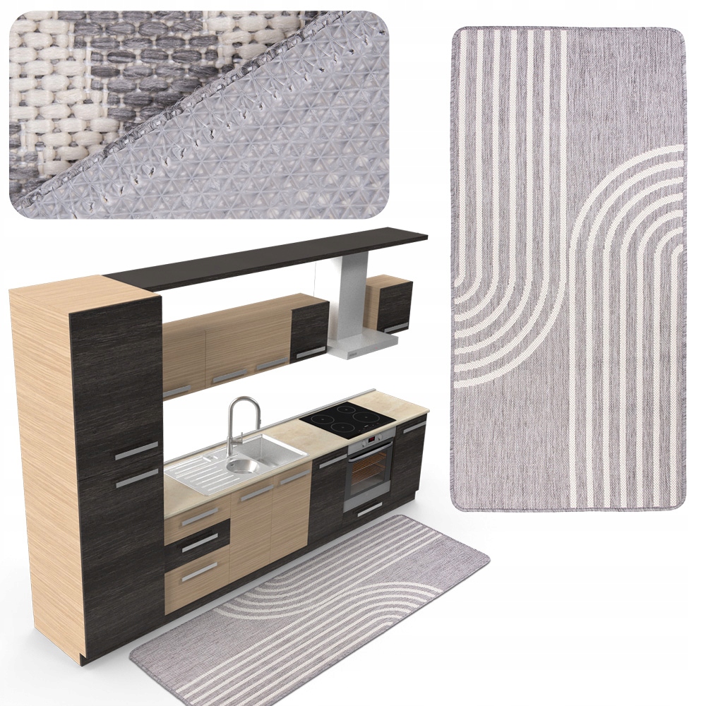 Dywanik Do Kuchni Antypoślizgowy Szary Modny 67 X 200 Do Prania Flex