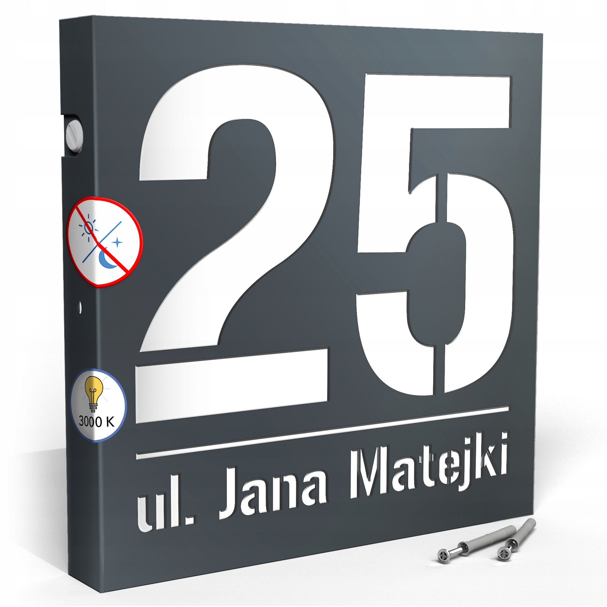 Led tabulka 3000k 30x30 cm Teplá barva Číslo na dům Antracit Čísla Led