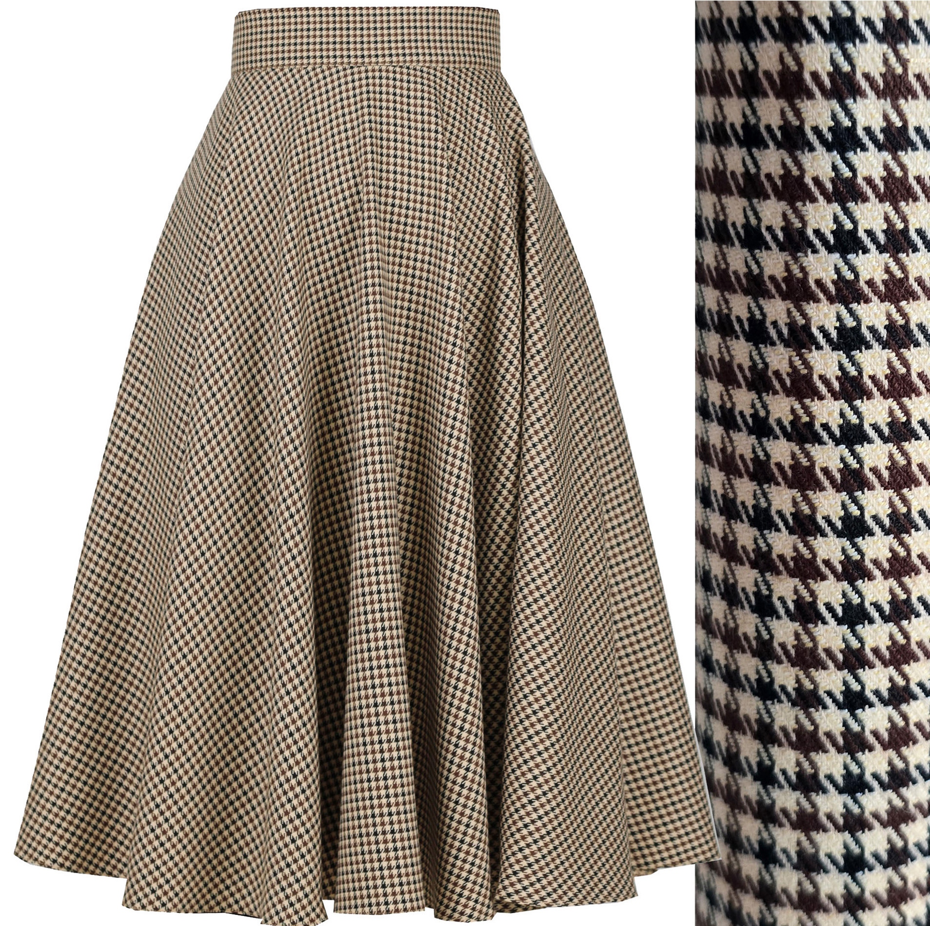 L Kapsy P2 sukně pepitka midi pepita mřížka bílo hnědá podzim