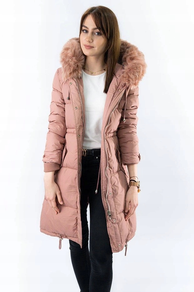 Dlouhá Zimní Bunda Kapuce 7752 Růžová Ant. XL (42)