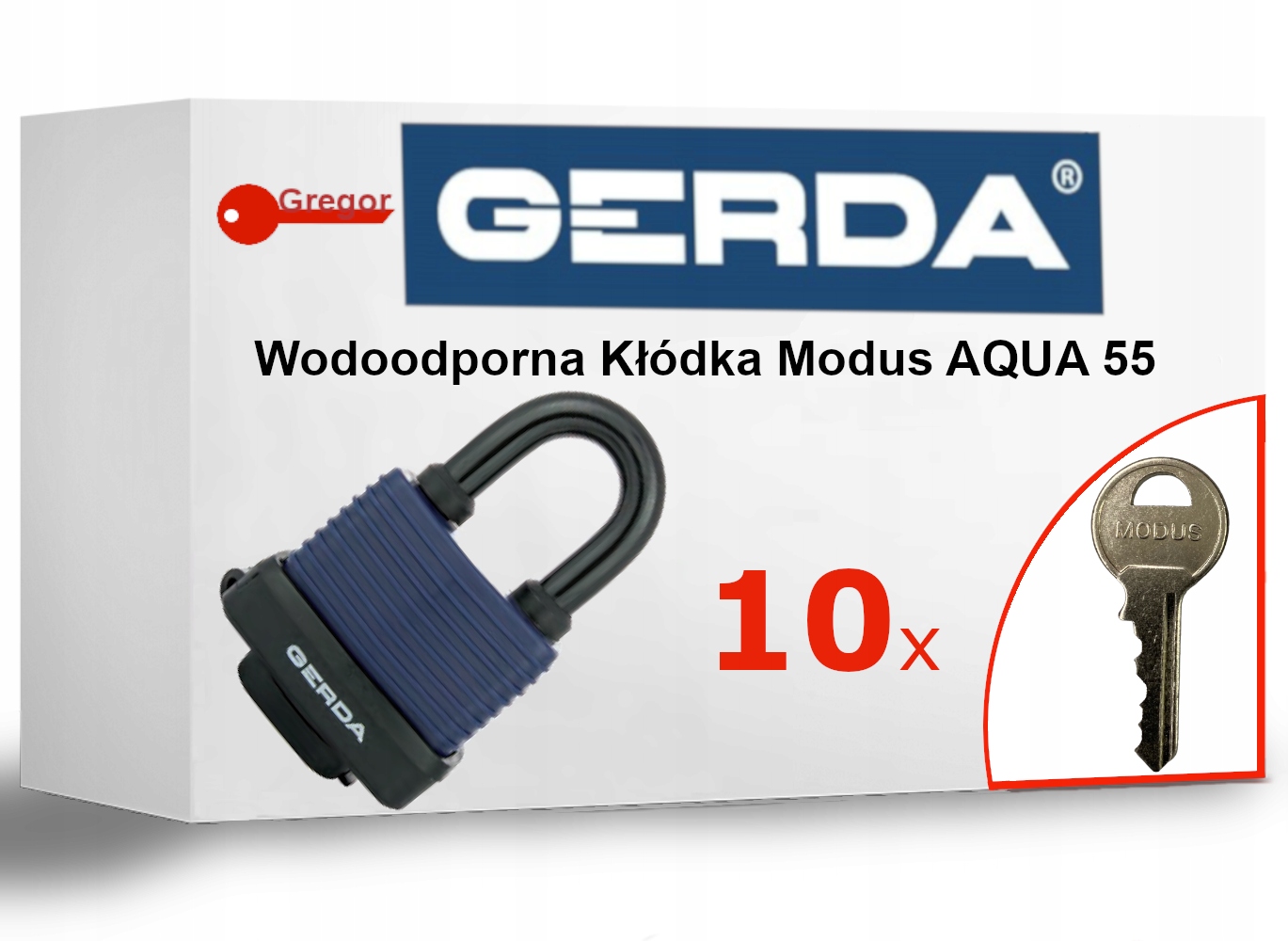 .10 KLUCZY. Kłódka GERDA Aqua Modus 55 WODOODPORNA + 10 kluczy