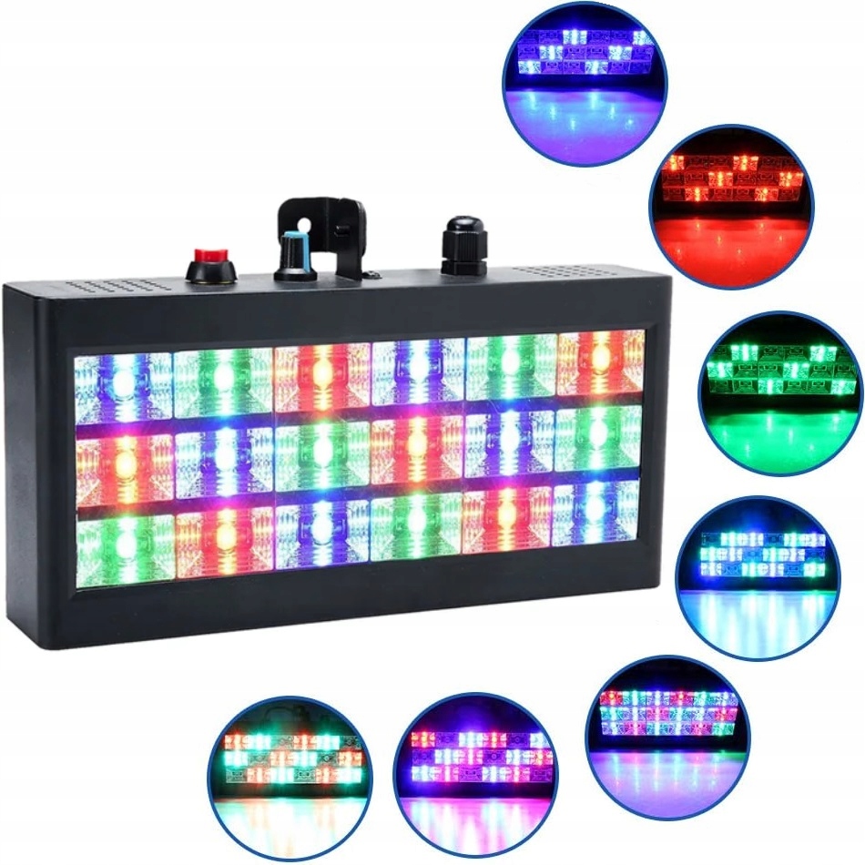 KOLOROFON STROBOSKOP 18 LED DUŻY REFLEKTOR DYSKOTEKOWY CZUJNIK DŹWIĘKU