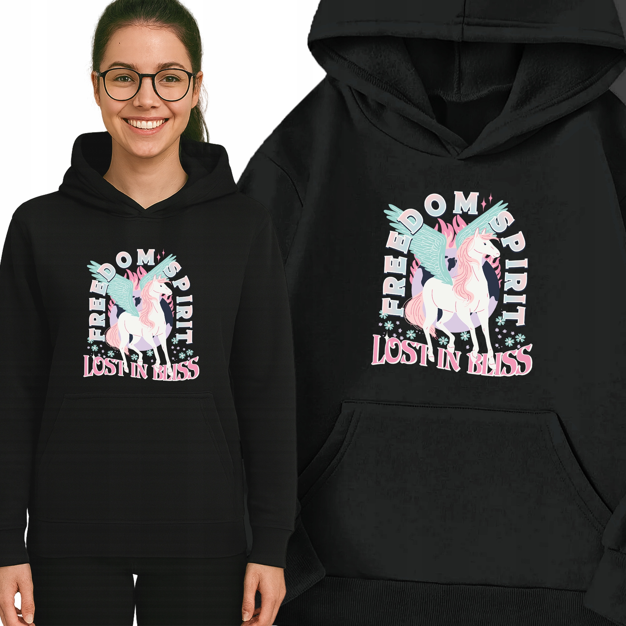 Mikina Černá Lost In Bliss S Kapucí Teplá Módní vzor Dárek L