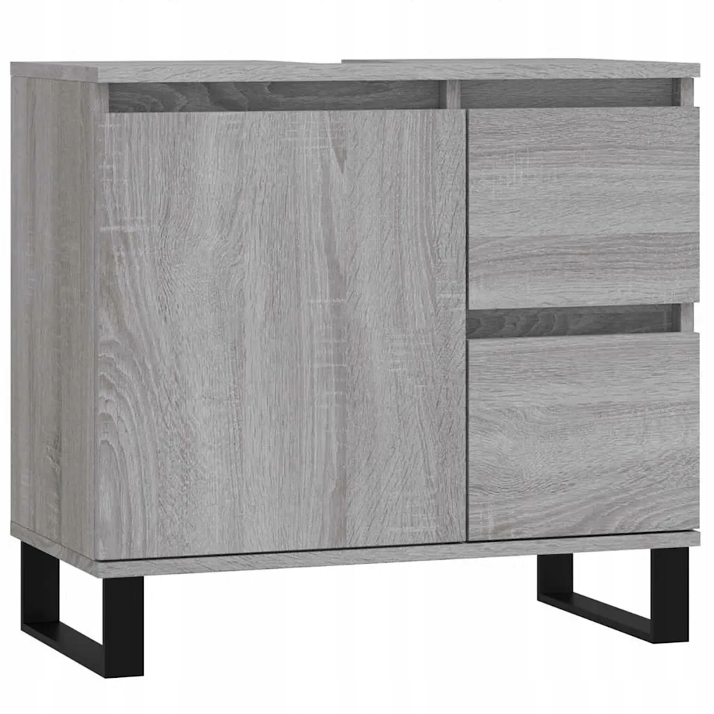 Koupelnová skříňka se zásuvkami a nohami ze železa, šedý dub sonoma, 65x33x