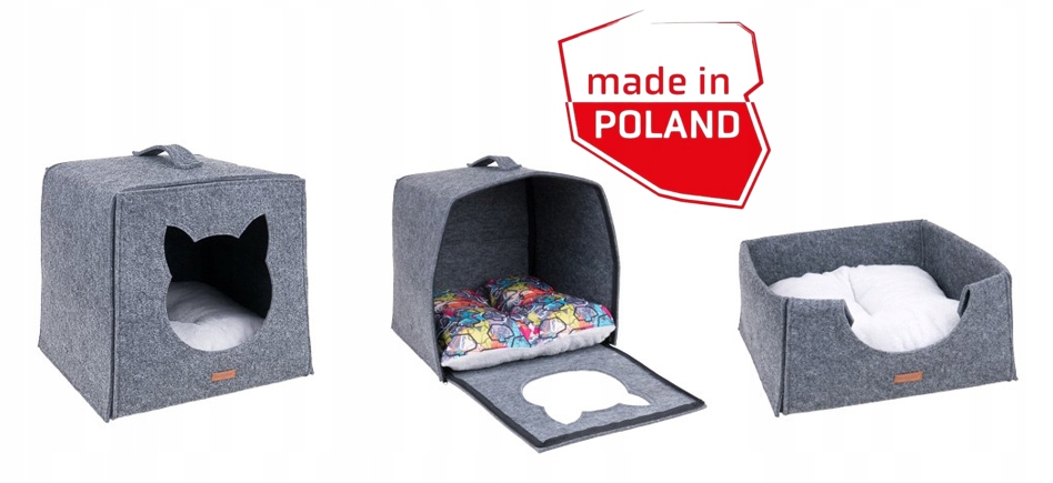 Kostka pro kočky domeček budka pelíšek QuPress 2v1 Hygge Šedá Amiplay