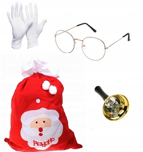 мішок СВЯТОГО Миколая великий + дзвіночок + рукавички + окуляри КМ