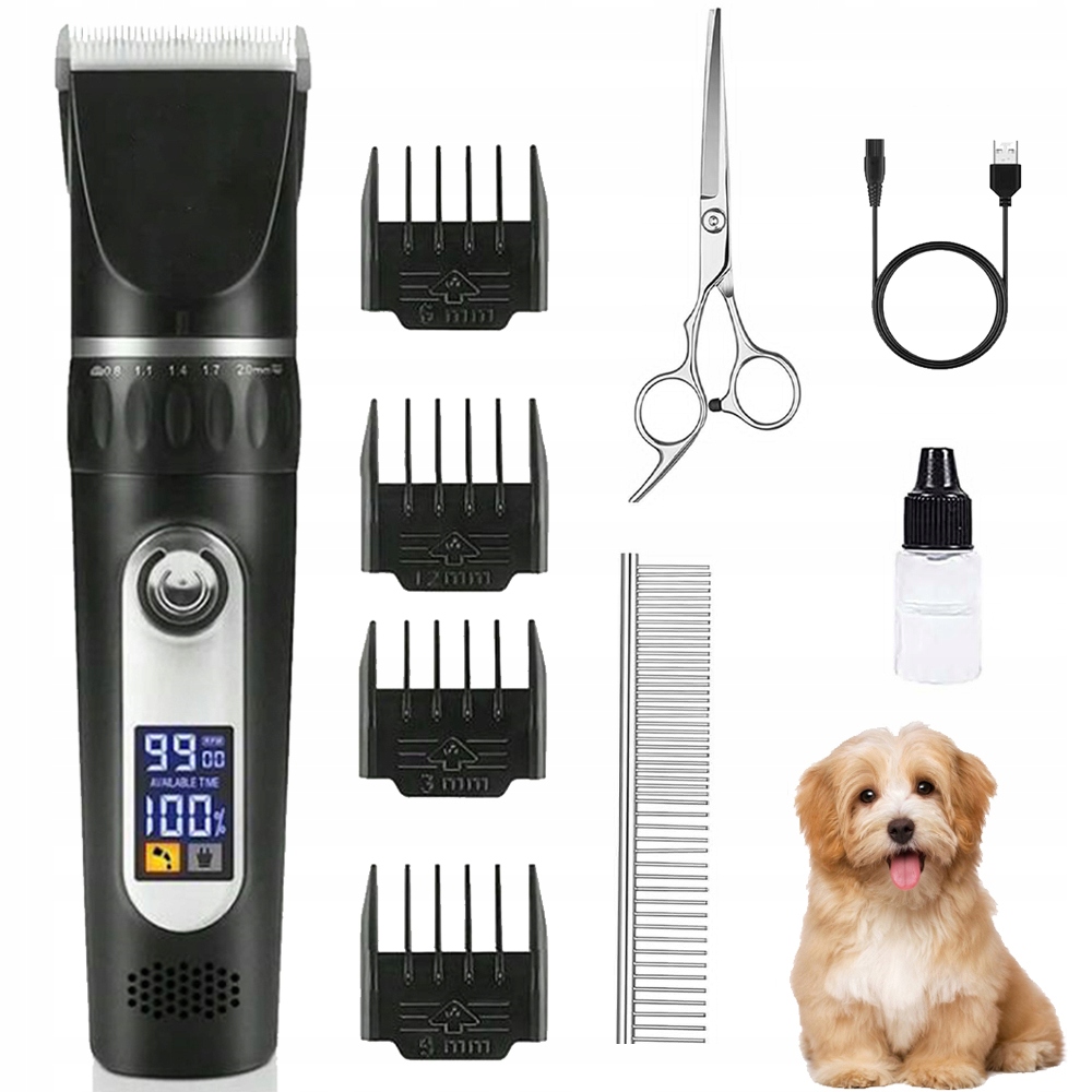 Levně Stříhání Psa Kočky Psů Sada Holicí Strojek Zastřihovač LCD Černý