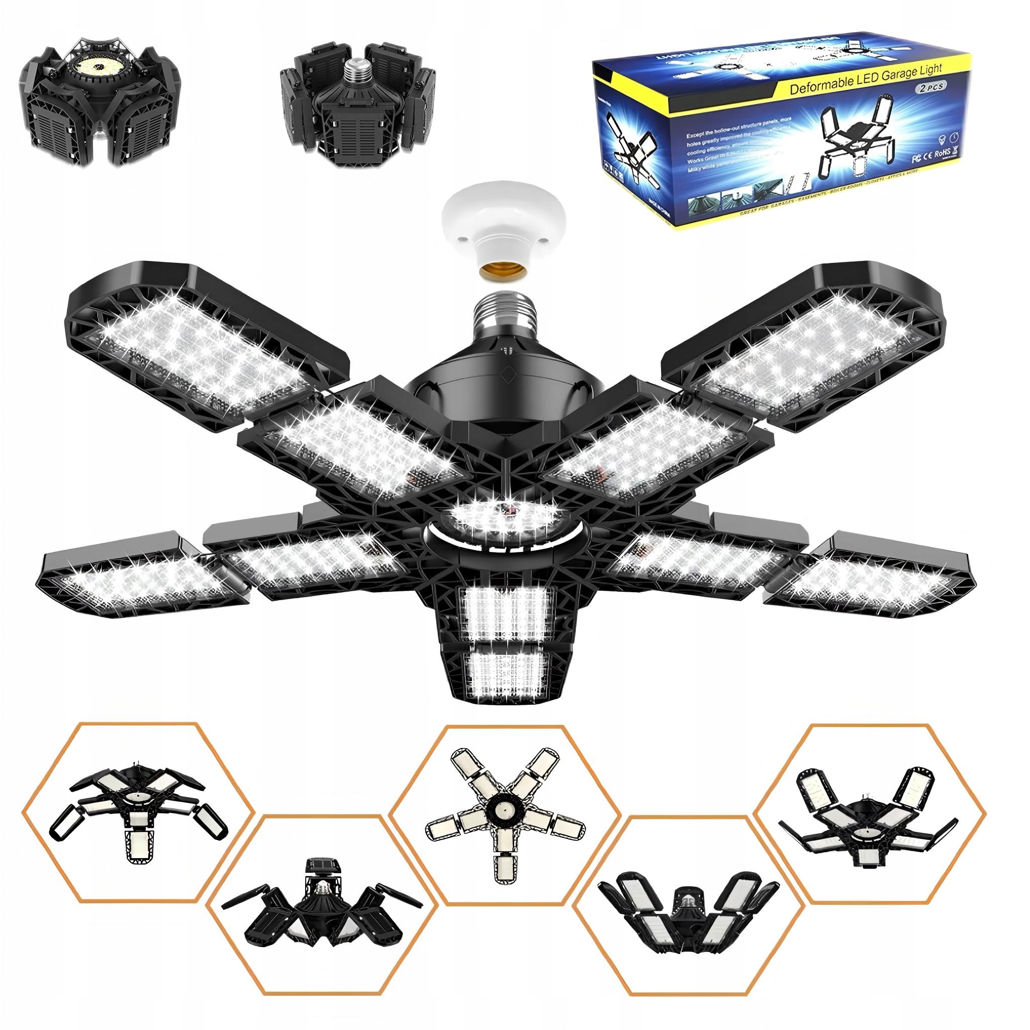 Led Stropní Garážová Lampa Rozkládací Halogenová E27 5 S Nastavitelnými Rameny