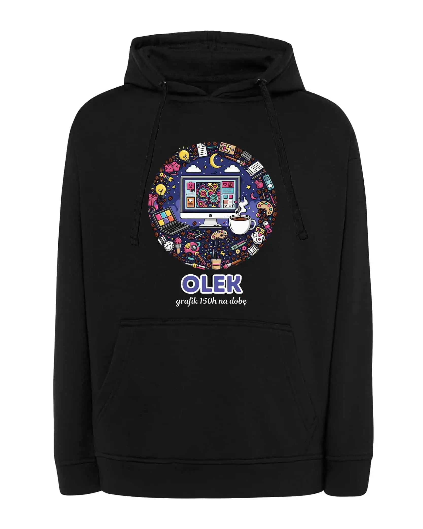 Mikina s kapucí Grafik personalizovaná ilustrační černá XL