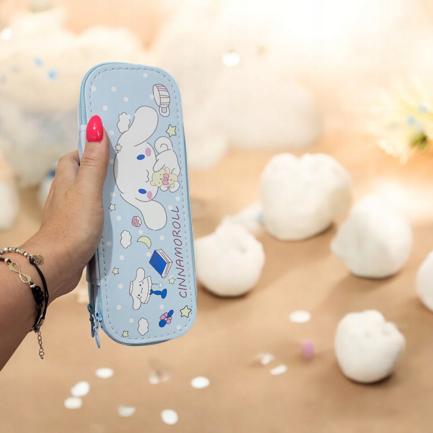 Piórnik Szkolny Cinnamoroll Rozkładany DWUKOMOROWY SQUISHY KUROMI ZAMEK Kolor niebieski