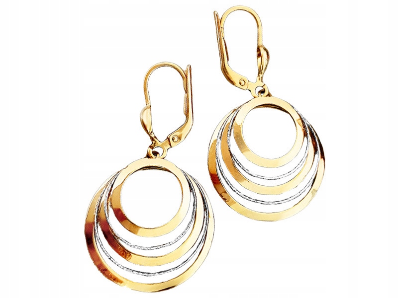 Zlaté náušnice 585, závěsné kroužky, kroužky s bílým zlatem, anglické zapínání