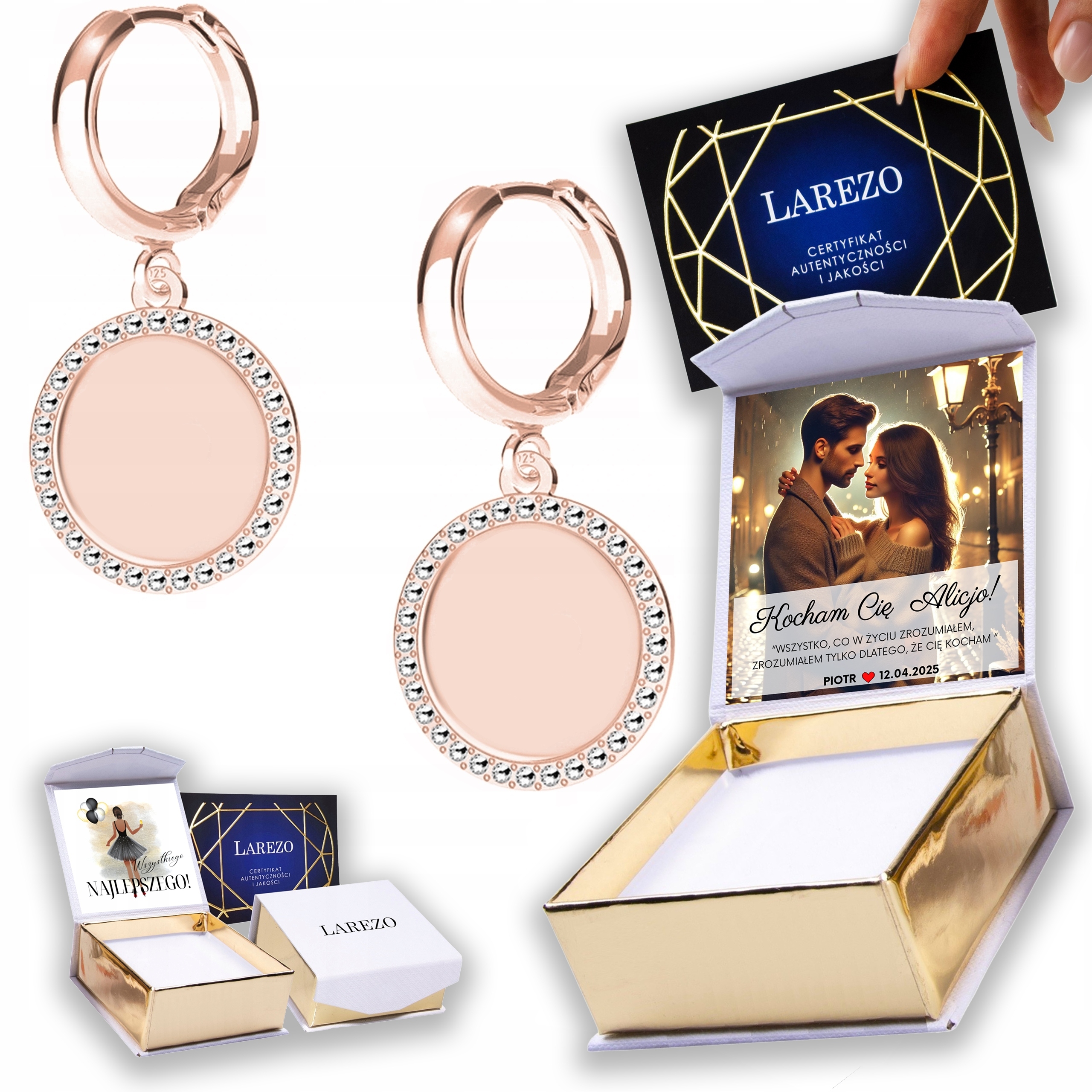 Náušnice Pozlacené 925 Kolečka Kola Kulatá Plechovka se Zirkony Potisk