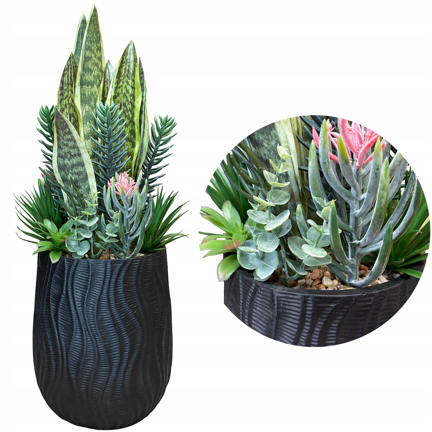 Umělé Sukulenty XL 75 cm Velké V Květináči Sukulent Jako Živý Sanseweria