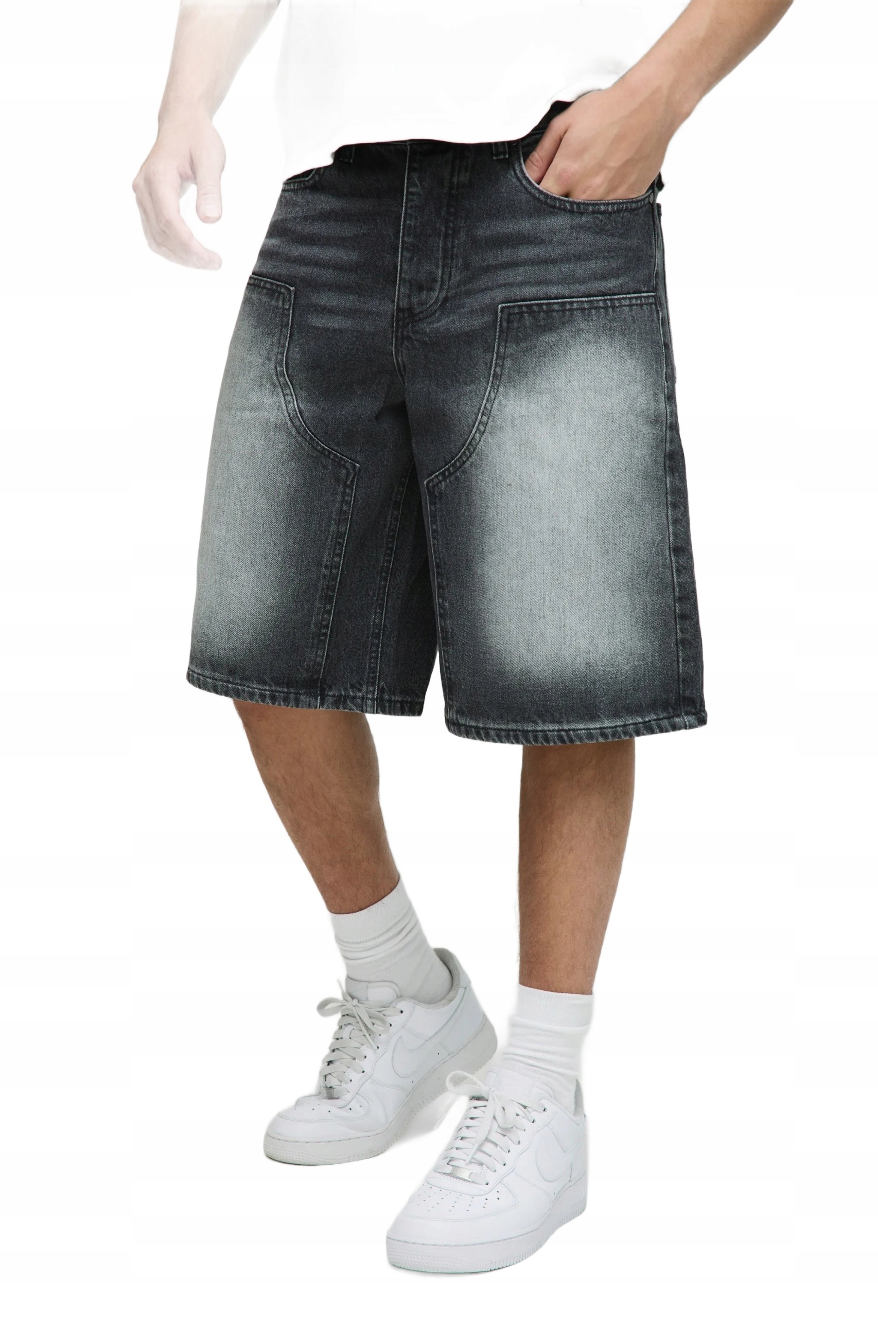 Boohooman Pánské Kraťasy Černé S Oděrkami, Kapsy 30 Z3A