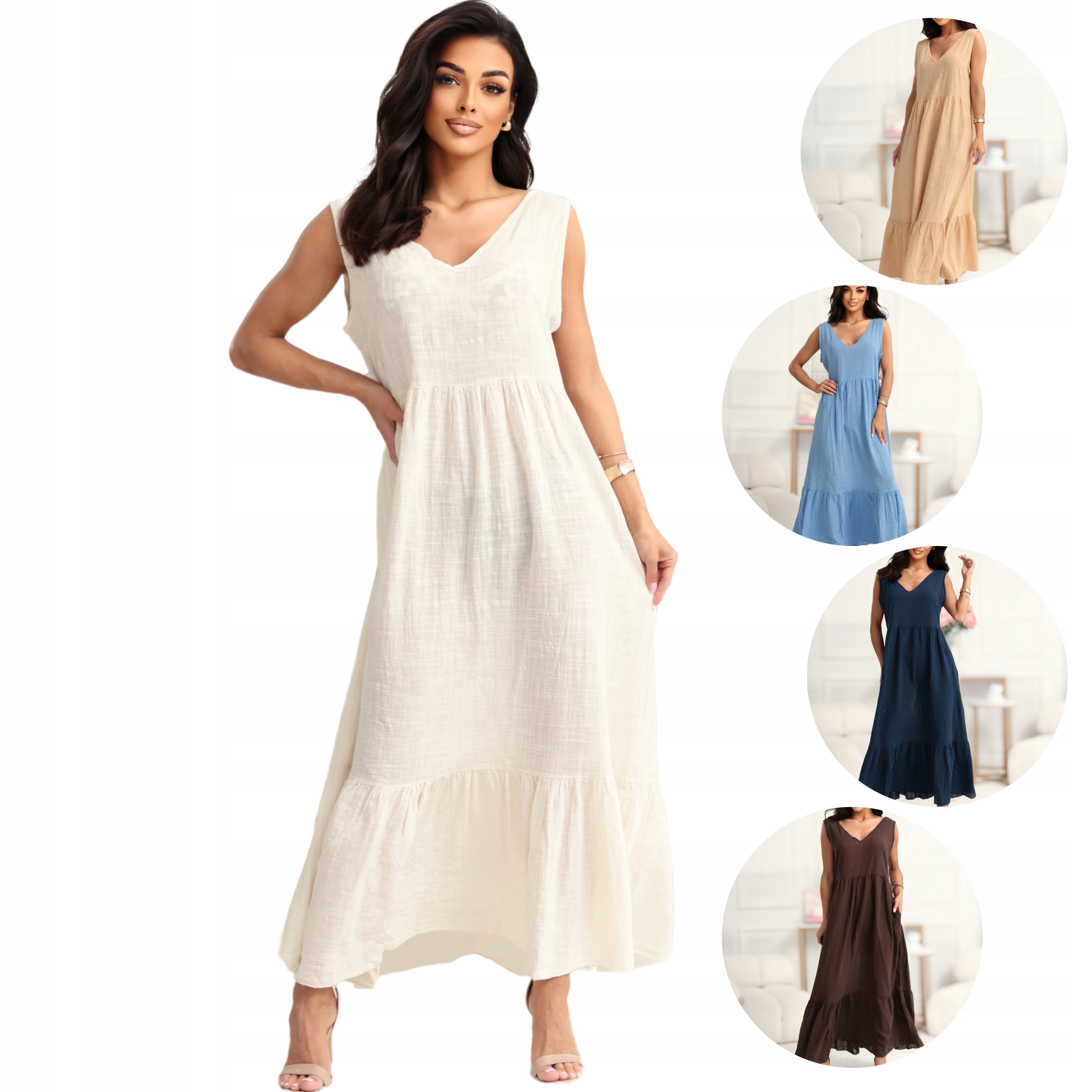 Šaty letní maxi volná dámská s ramínky bavlněná ecru S