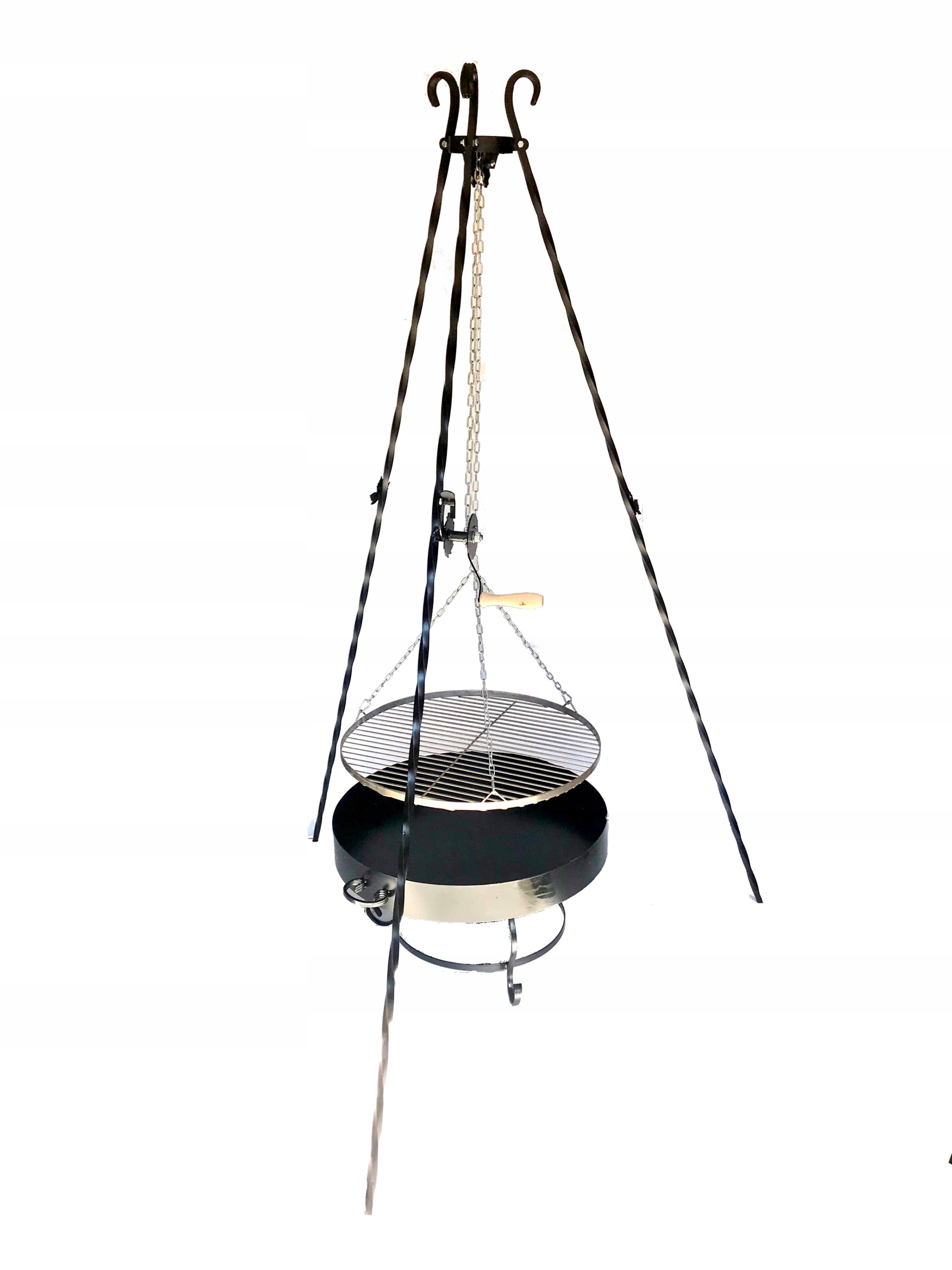 GRILL OGRODOWY TRÓJNÓG RUSZT CHROMOWANY fi 80PALENISKO 80cm + KORBKA