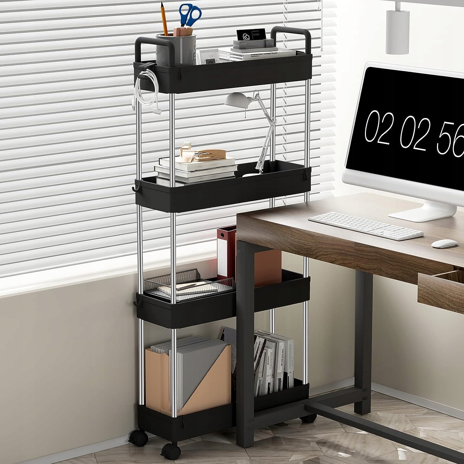 WĄSKA MOCNA PÓŁKA ŁAZIENKOWA KUCHENNA NA KÓŁKACH REGAŁ CZARNY SLIM Marka inna