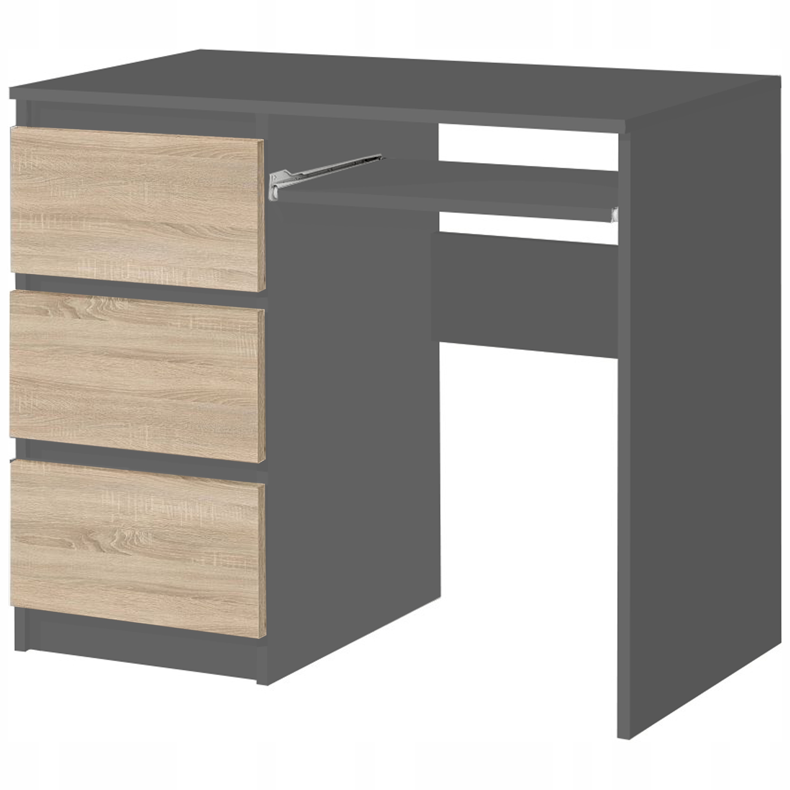 Biurko 3 szuflady lewe SZARY + DĄB SONOMA