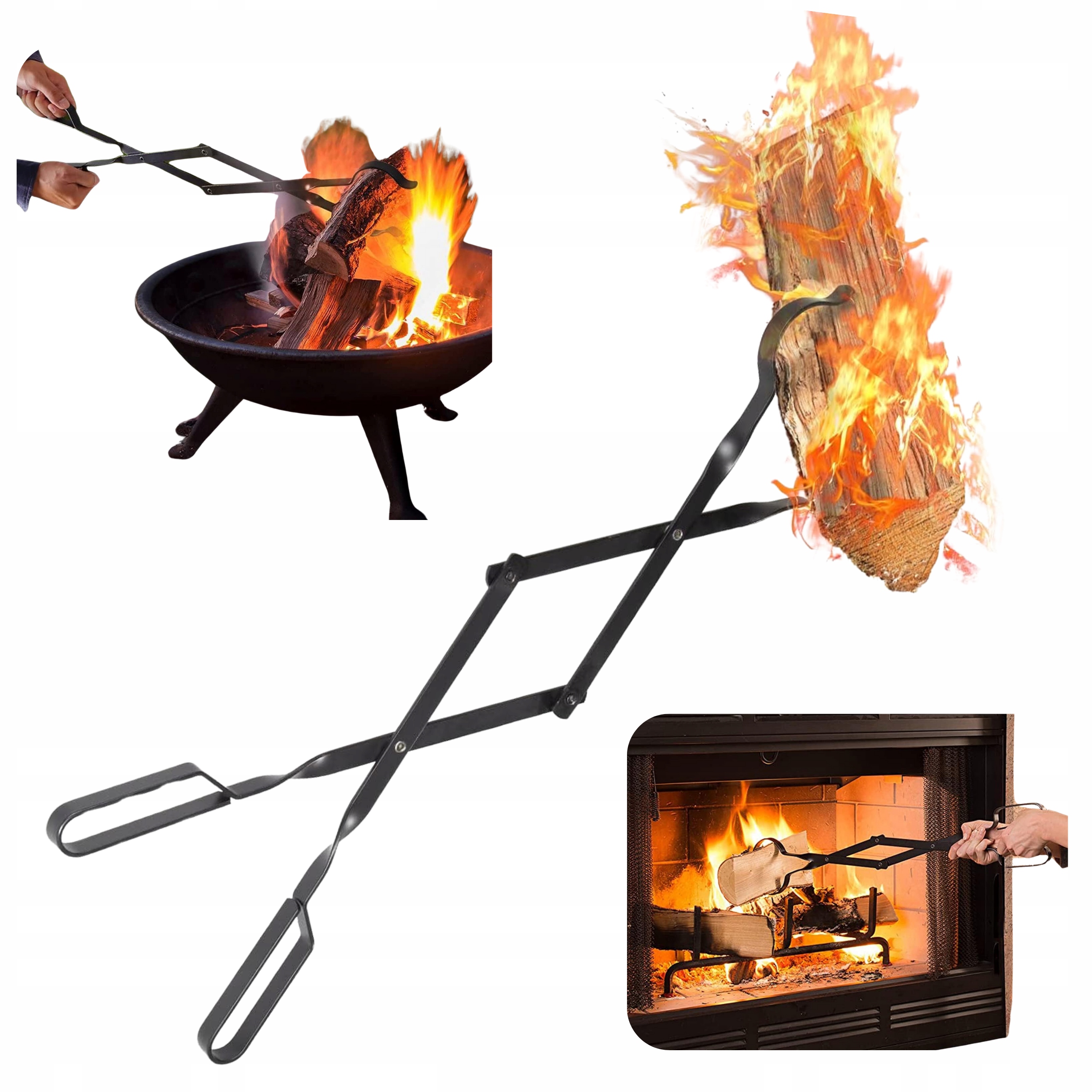 Szczypce do Drewna Kominka Grilla Chwytak na Ognisko Solidne Duże 66cm