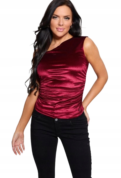 Guess Bordó Přiléhavá Halenka S Volánky Na Rameni M Gna