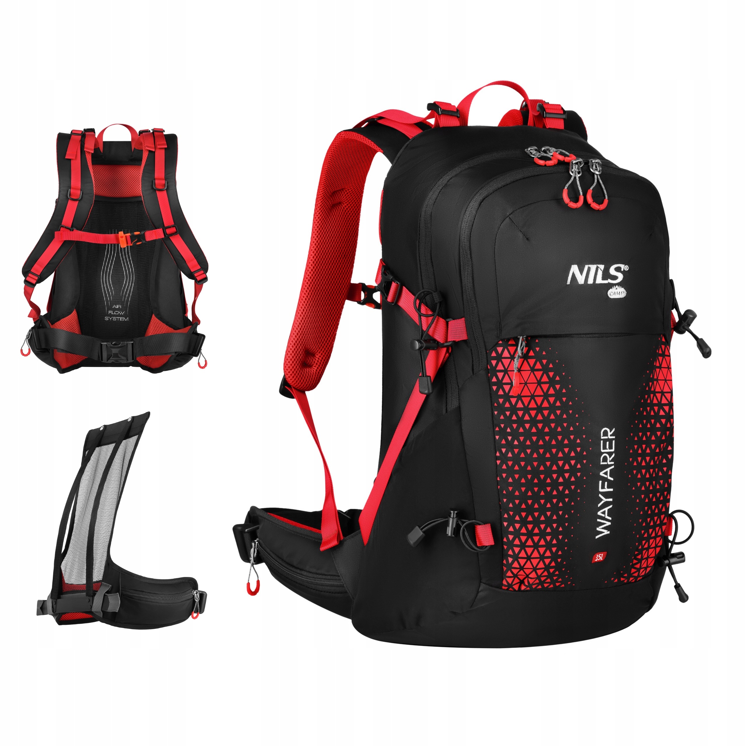 Červený batoh s ventilačním systémem zad Nils Camp